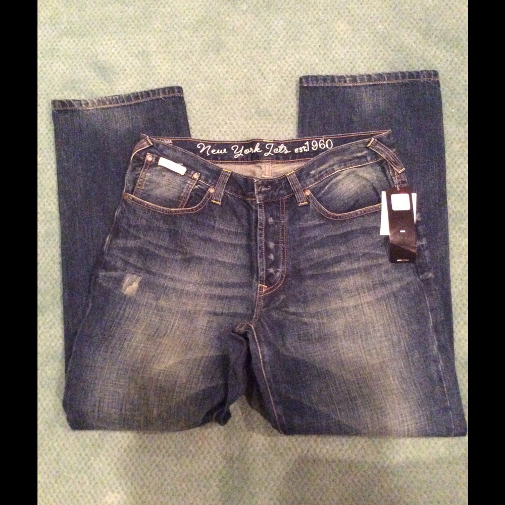 Men's NFL New York NY Jets Distressed Jeans 32x30